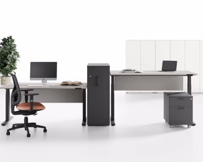 Scrivania ufficio minimal con contenitore laterale e design essenziale