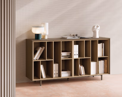 Mobile basso con vani a giorno per archiviazione ufficio e organizzazione documenti