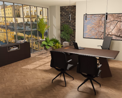 Scrivania direzionale elegante con parete attrezzata e illuminazione moderna – arredo ufficio ArredoTeam