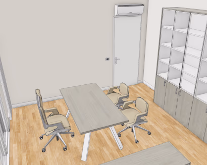 Sala riunioni ufficio con tavolo e sedute ergonomiche – progettazione ambienti professionali efficienti e organizzati